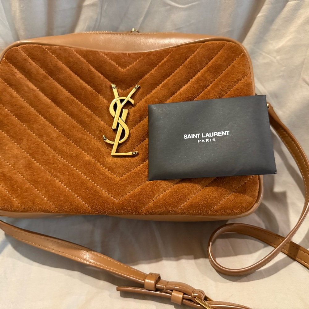 Saint Laurent Brown Quilted Shoulder Bag with Gold Logo